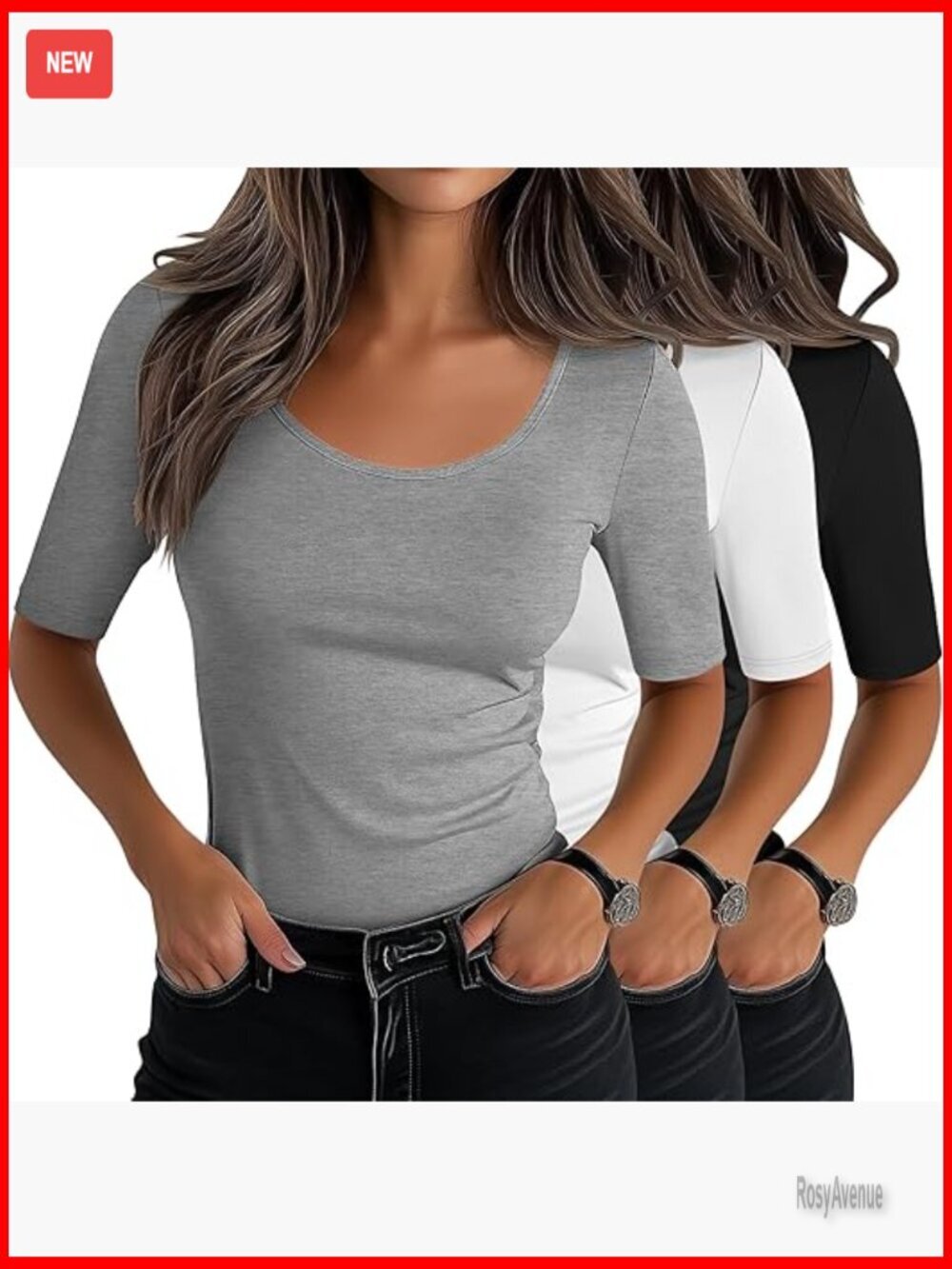 3 Pack Slim Fit Scoop Neck Half Sleeve Cotton Blend Stretch Tees